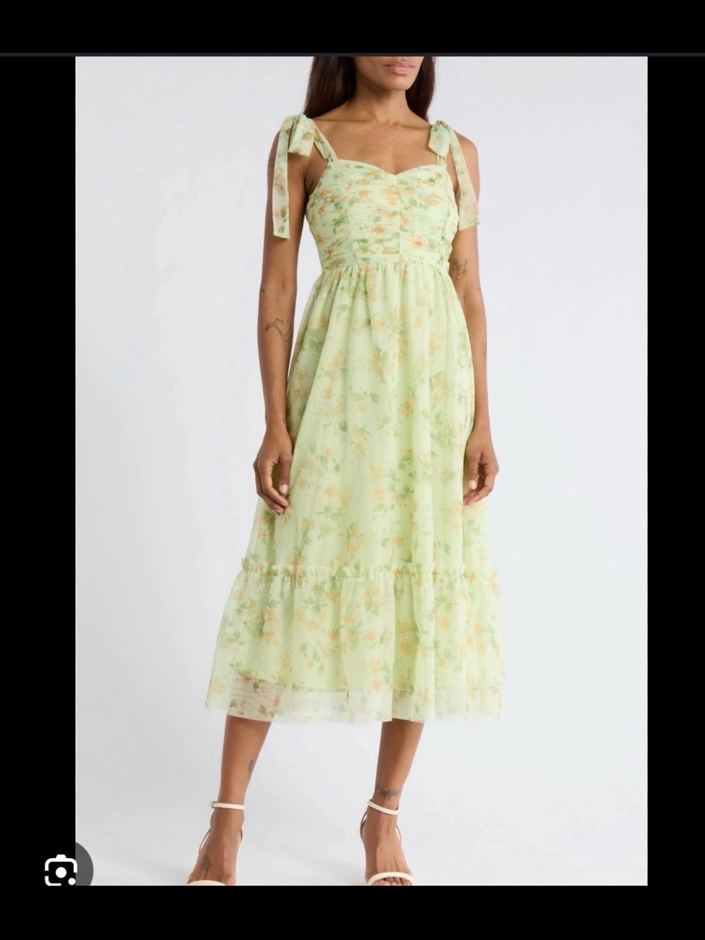 Blu Pepper Shoulder Tie Floral Dress size large wedding guest green